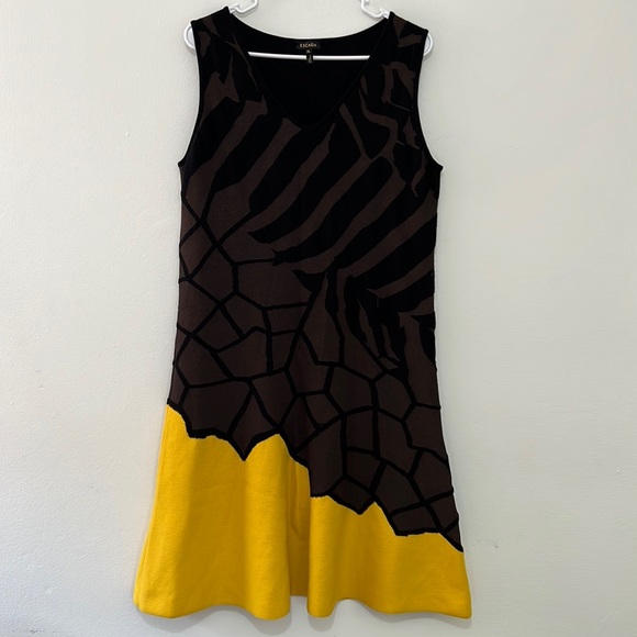 Escada Dresses & Skirts - Used Escada safari animal geometric zoo print brown black gold yellow dress XL